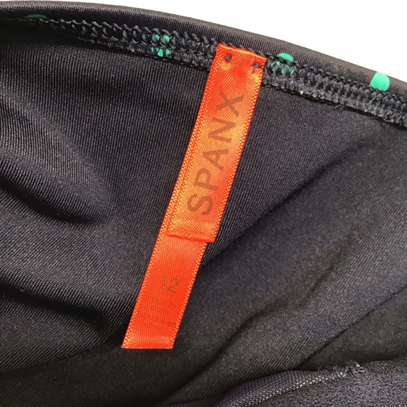 Spanx swimsuit one piece rouched sides navy blue with teal polka dots size 12 - Picture 6 of 7